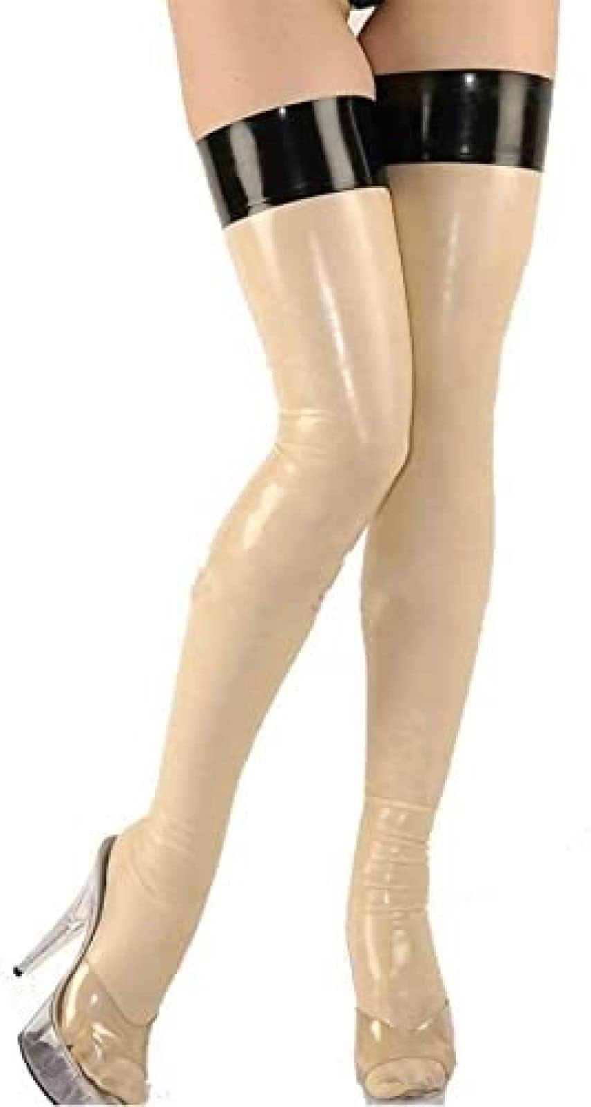 Latex Rubber Women's Transparent & Black Stockings - Long Socks for Feet - Size XS to XXL - Clear & Black Options - Perfect for Cosplay, Fetish Wear & Night Out Outfits