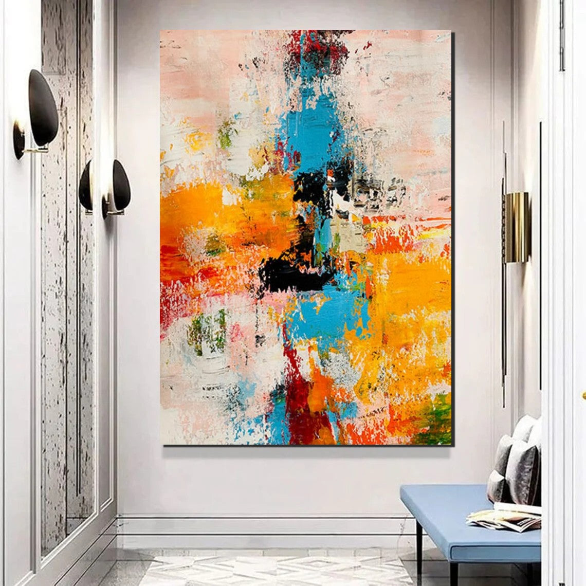 Hand Painted Extra Large Modern Abstract Wall Art - Acrylic Canvas Painting for Living Room & Bedroom Decor | Simple Contemporary Home Decor Ideas for Walls