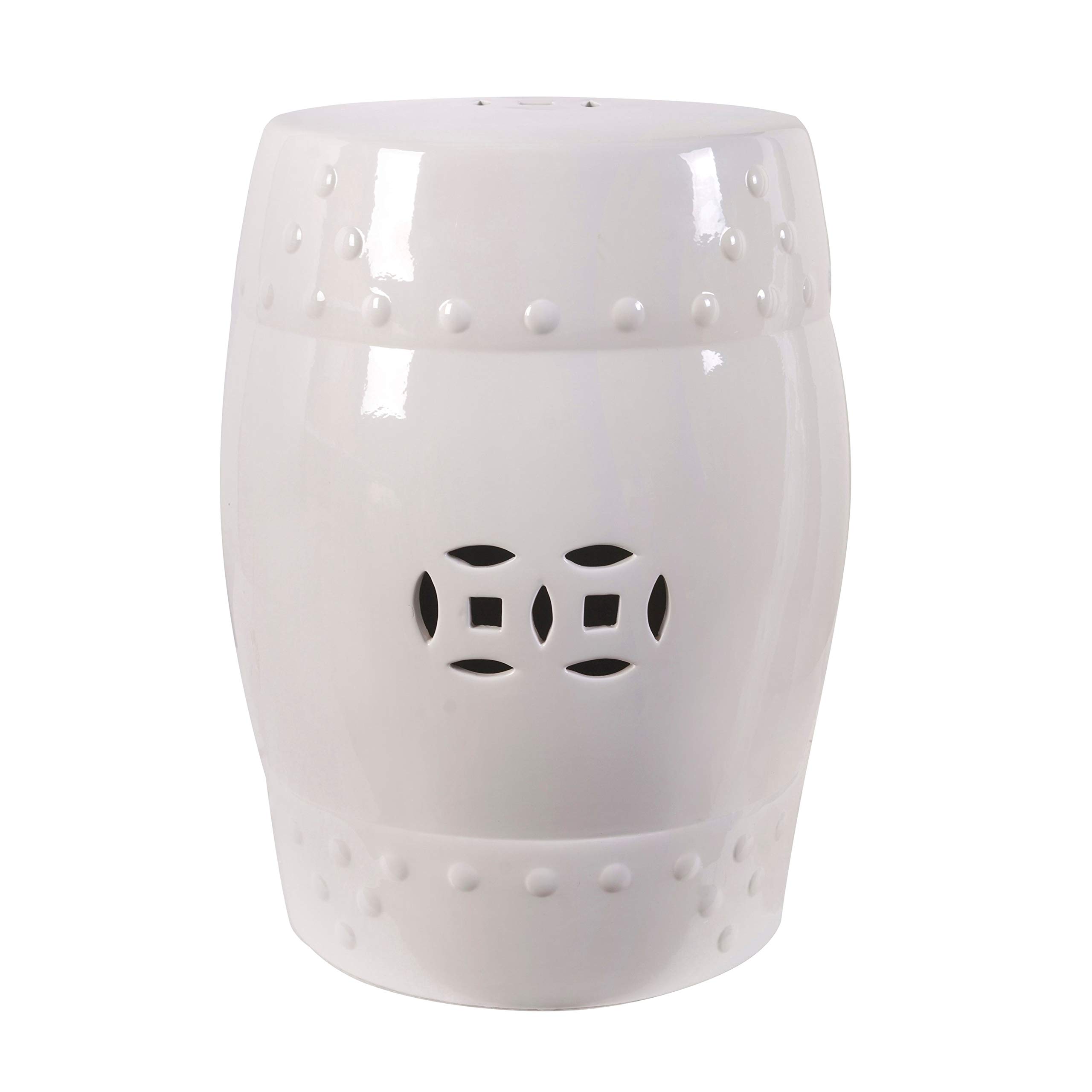 Ceramic Garden Stool - White Outdoor Patio Furniture for Garden, Porch, and Poolside Decor