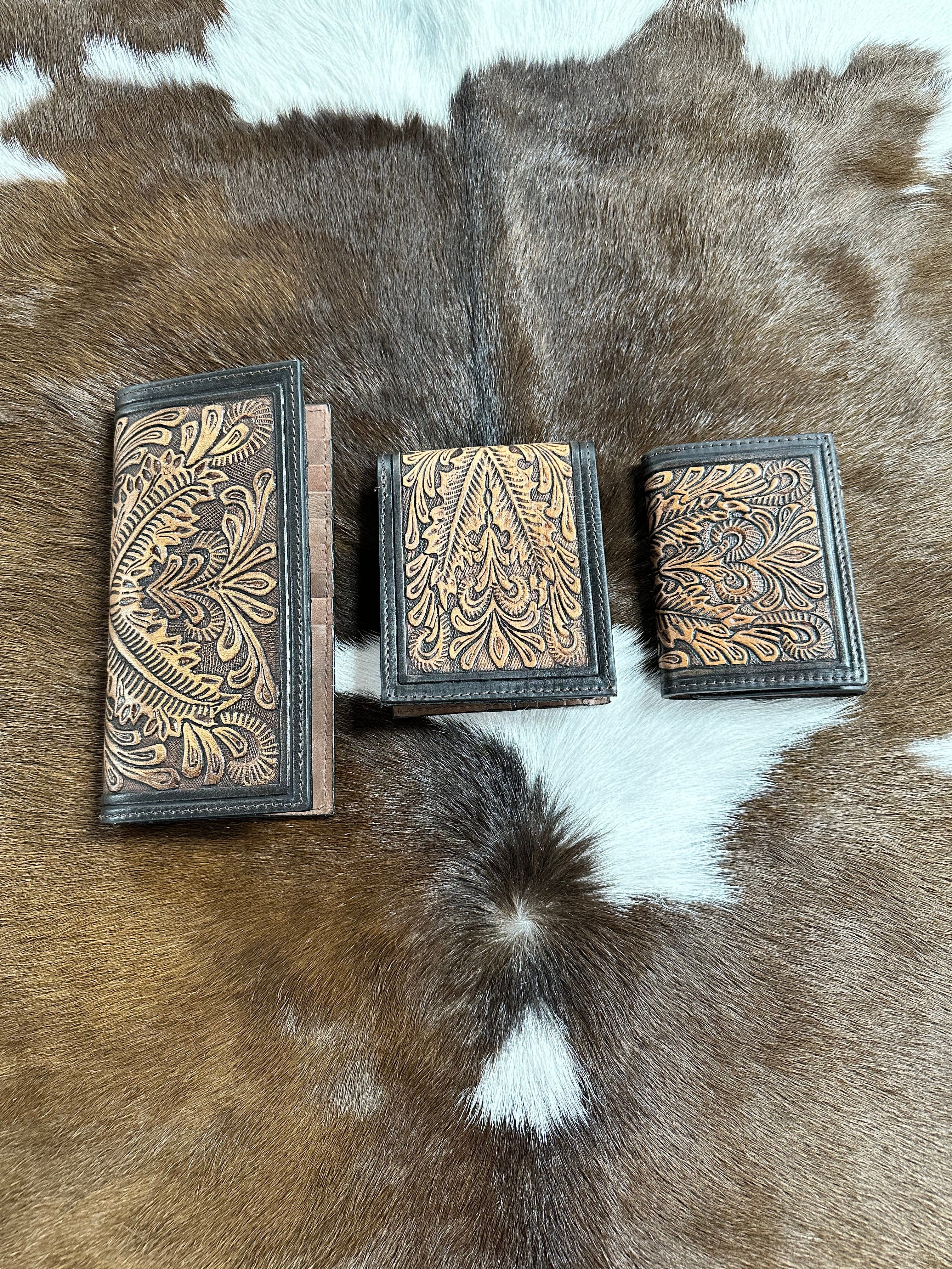 Ranger Black/Brown Floral Leather Wallet for Men - Slim RFID Blocking Bifold Wallet with Money Clip - Perfect for Travel, Business & Everyday Use