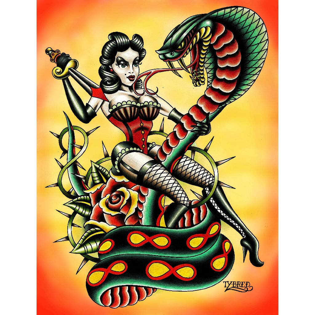 Tyler Bredeweg Cobrador Pin-Up American Traditional Tattoo Canvas Art Print - Vintage Wall Decor for Home, Office & Tattoo Parlor