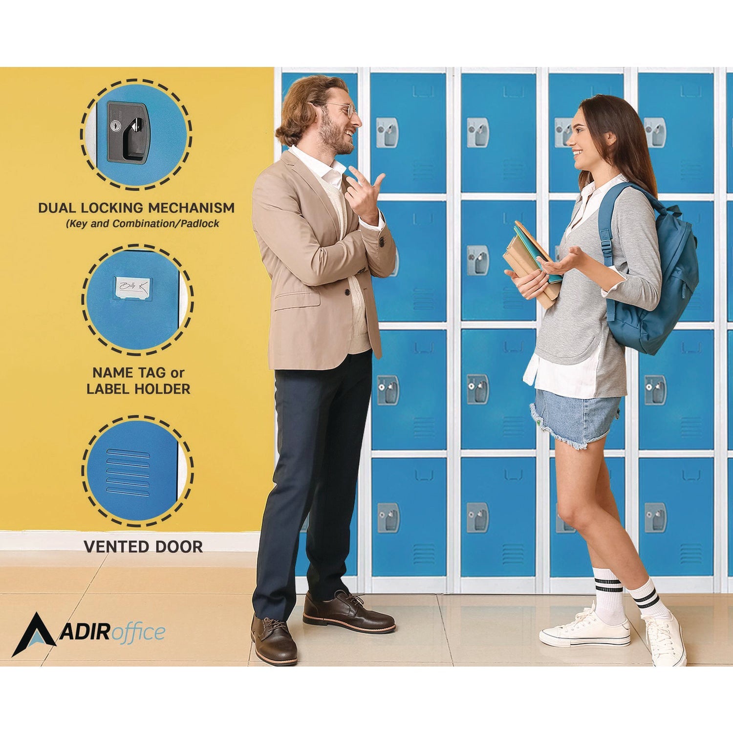 Steel Storage Locker with 4 Compartments - 12 x 12 x 72 Inches, Blue - Heavy-Duty School Gym & Office Organization Locker for Sports Equipment, Books & Supplies