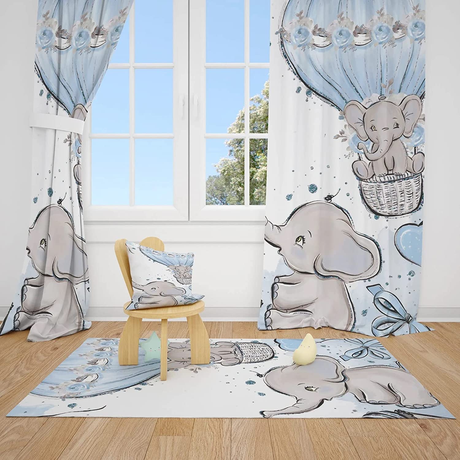 Adorable Elephant & Balloon Nursery Curtains for Baby Boys - 51