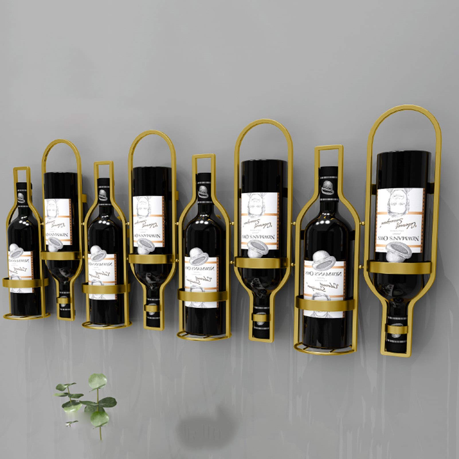 Modern 8-Bottle Wall Mounted Wine Rack - Metal Hanging Wine Display Holder & Organizer in Gold for Kitchen, Bar, or Dining Room Decor