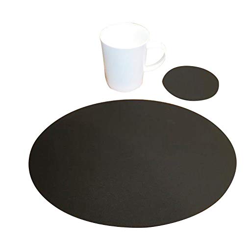 Premium Oval Placemat and Coaster Set - 8 Pack Mocha Brown Table Mats with 8 Matching Coasters - Large Size for Dining Table Decor, Kitchen, Party & Home Entertaining