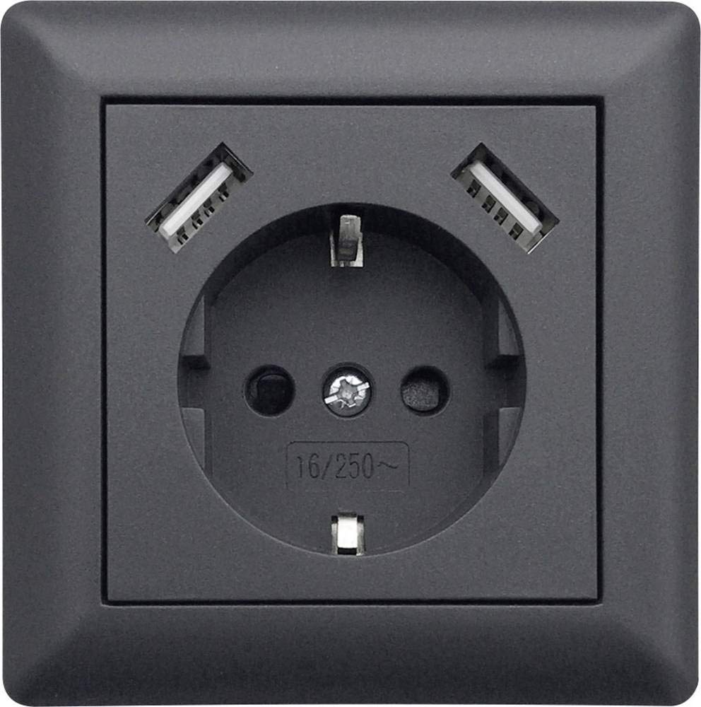 USB1003 Single Flush-Mounted Socket with USB Charging Port, Enhanced Touch Protection in Anthracite - Perfect for Modern Homes, Offices, and Hotels