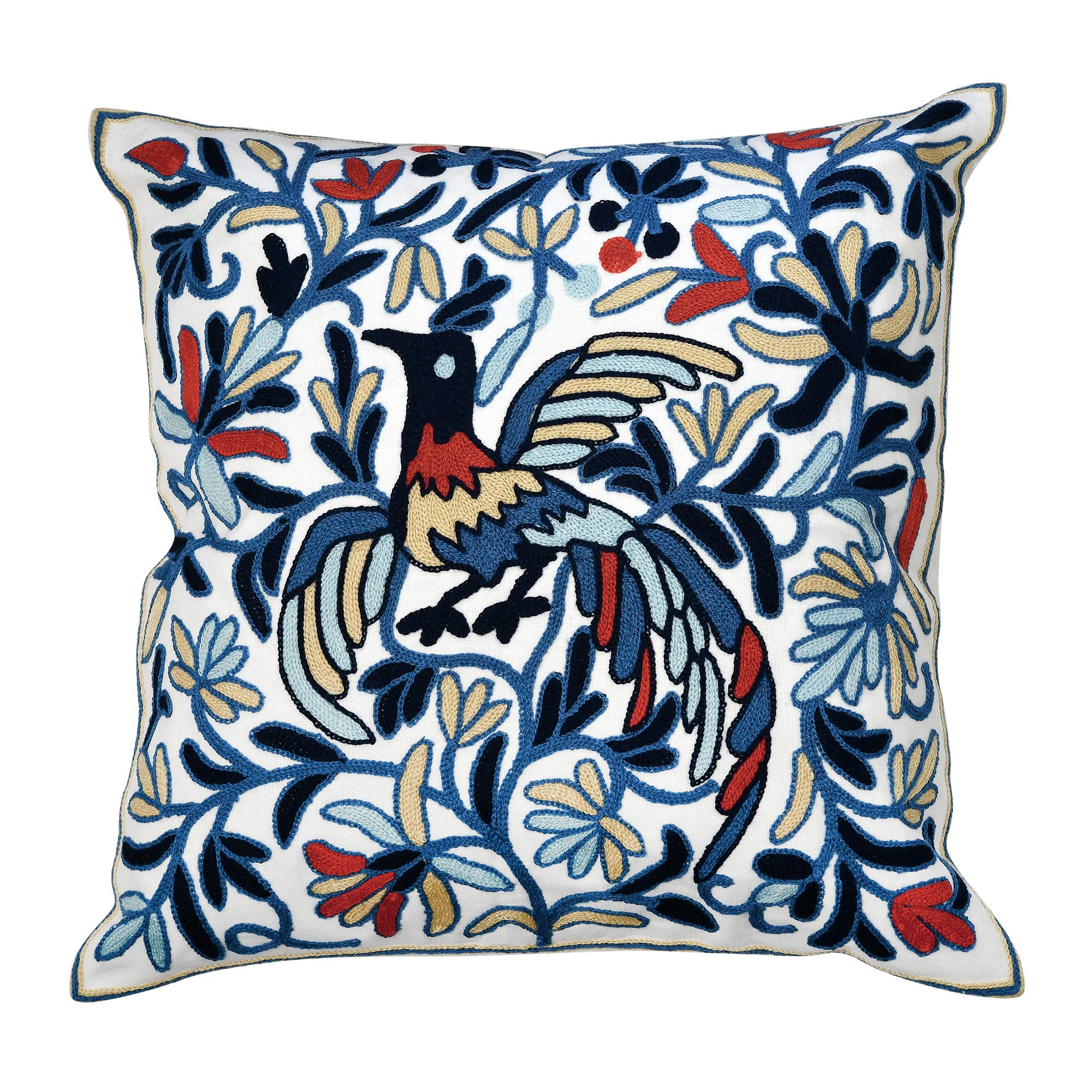 AeraVida 2-Pack Abstract Peacock Floral Vine Embroidered Throw Pillow Covers 17.5x17.5 Inch - Bohemian Home Decor for Sofa, Couch, Bedroom & Living Room Accent