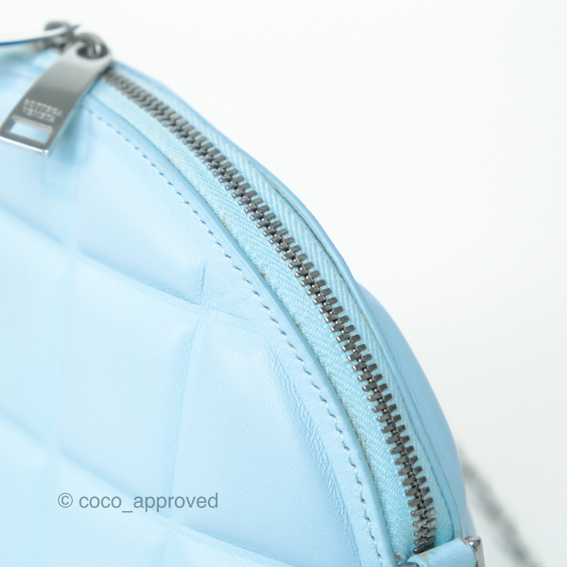 Bottega Veneta Mini Half Moon Bag in Topazio Blue Nappa Lambskin with Silver Hardware - Luxury Crossbody Purse for Women, Perfect for Date Night & Evening Events