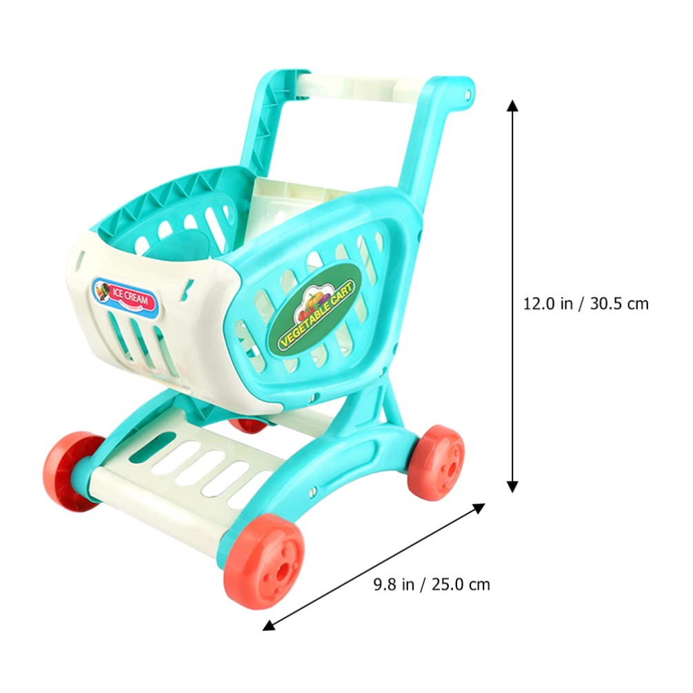 **Toyvian Blue Kids Shopping Cart Toy - Plastic Supermarket Handcart with Basket for Pretend Play, Kitchen & Grocery Store Role Play - Educational Toy for Toddlers & Preschoolers**