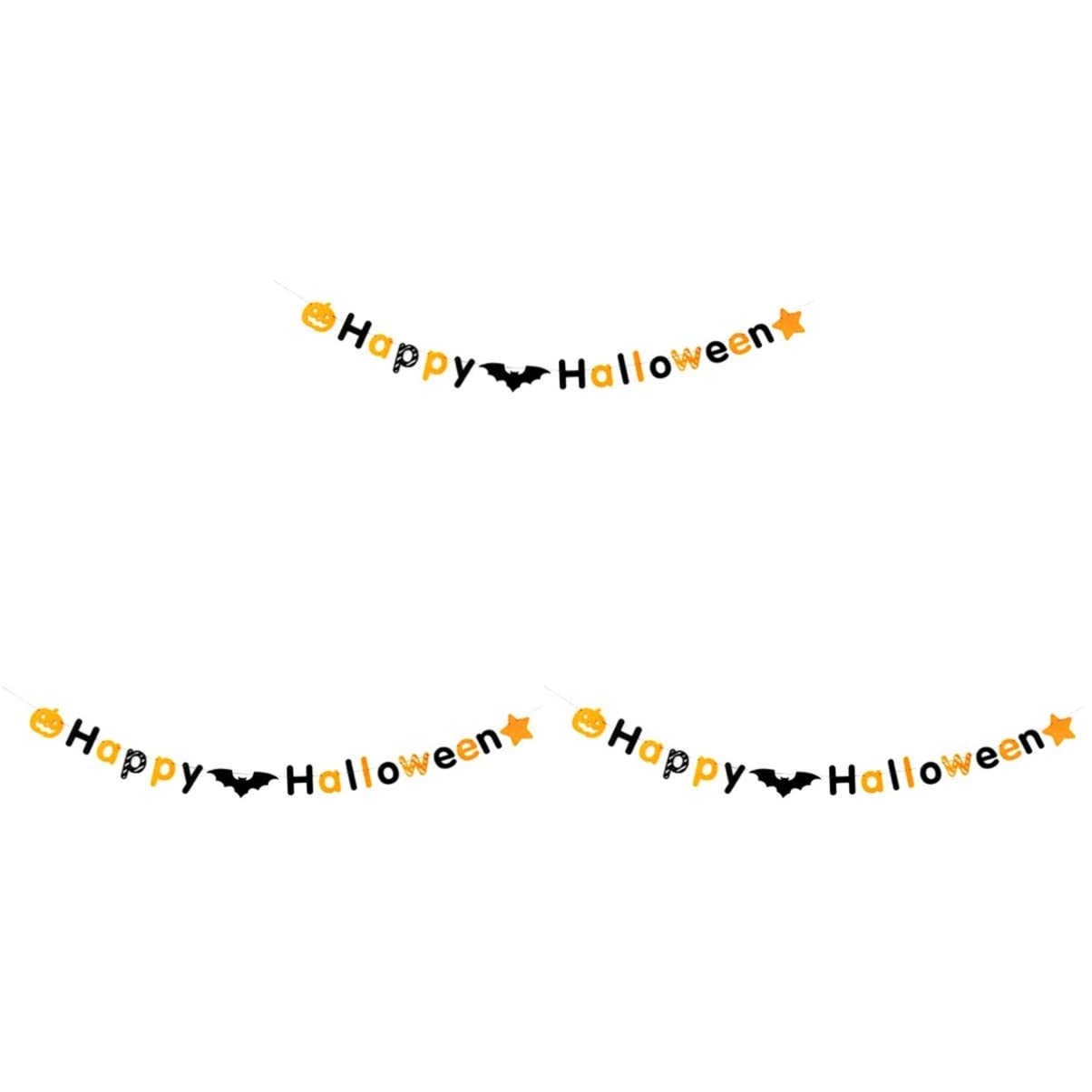 Happy Halloween Bunting Banner Set of 3 - Spooky Halloween Party Decorations for Indoor Outdoor Halloween Decor, Trick or Treat, Haunted House & Fall Festival