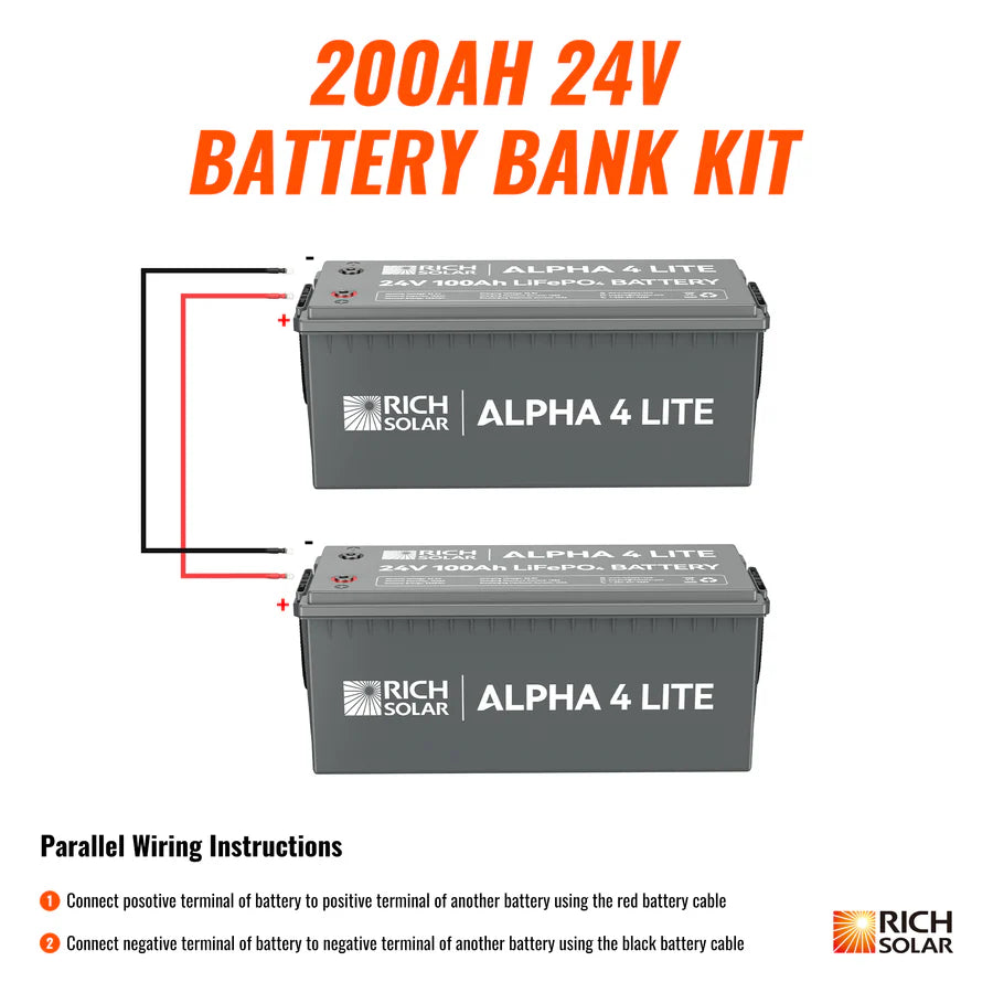 Rich Solar ALPHA 4 LITE 24V 200AH 800AH LiFePO4 Lithium Battery Bank - Solar Power Storage for Off-Grid Homes, RVs & Marine Applications
