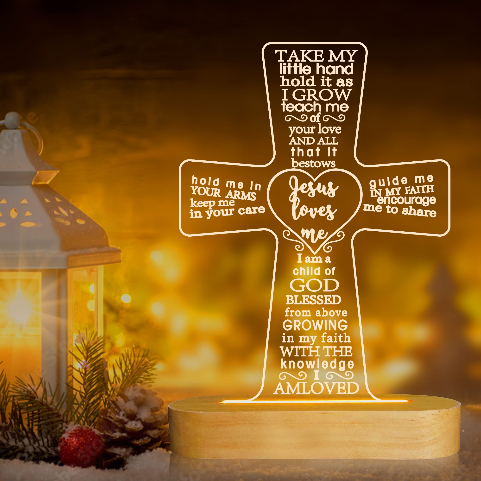 Lampeez Baptism Gift - Wooden Cross Night Light for Kids, USB-Powered Illusion Lamp for Bedroom Decor, Christening & Dedication Gift for Boys & Girls | Perfect for Nursery, Kids' Room & Holiday Decorations