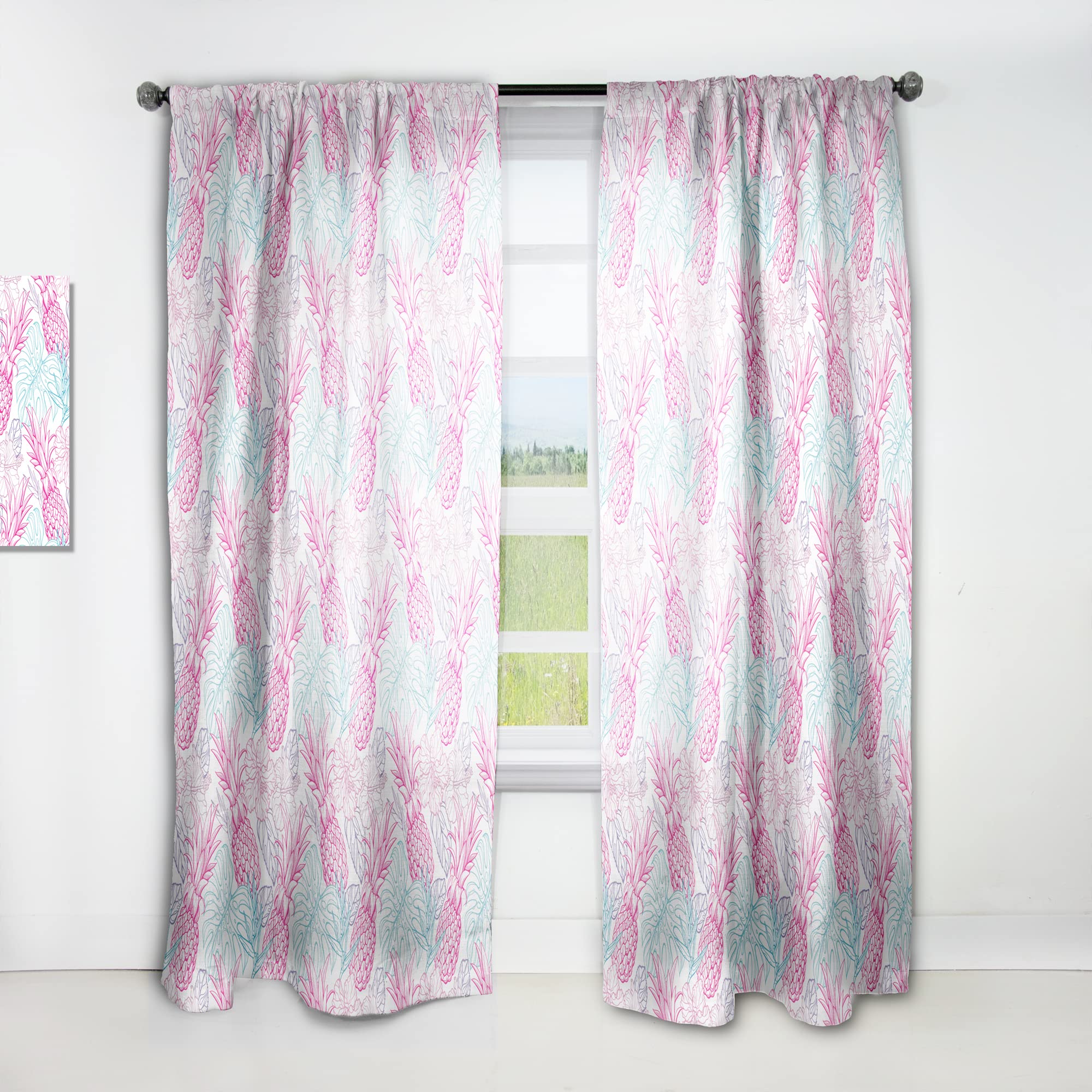 Tropical Flowers & Pineapples Printed Thermal Insulated Curtains - 52x120 Inches Single Panel for Bedroom & Living Room - Perfect for Home Decor, Privacy & Energy Saving