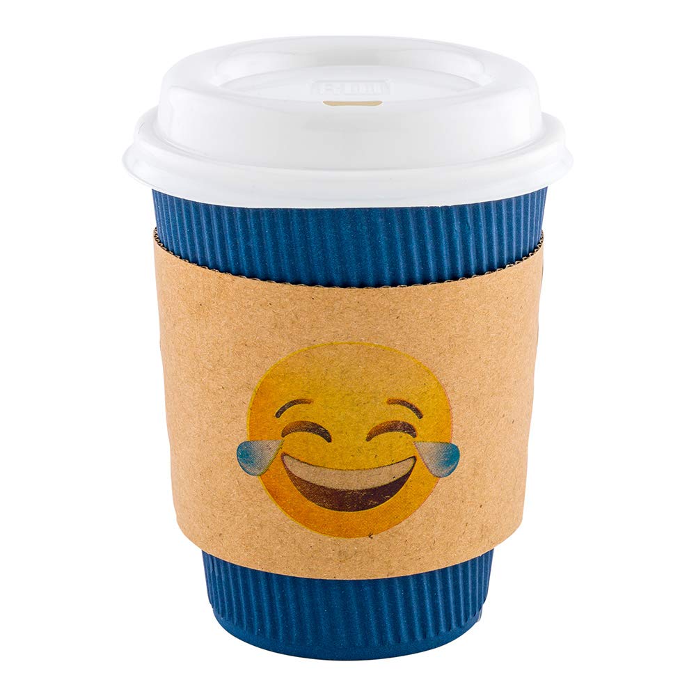Restpresso 5.1 x 2.8 Inch Coffee Cup Sleeves - 1000 Pack Corrugated Kraft Paper Disposable Hot Beverage Sleeves with Crying-Laughing Emoji Design | Heat-Resistant for Coffee Shops, Cafes & Takeout Services