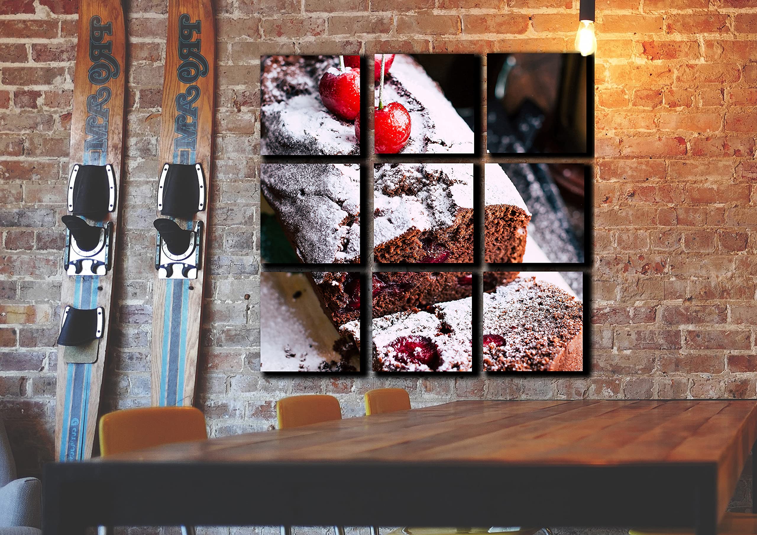 9-Piece Chocolate Cake Wall Art Decor - Food & Cooking Theme Canvas Painting Poster Set for Cafe, Restaurant, Kitchen - Perfect for Dining Room, Bakery, Dessert Shop Decor