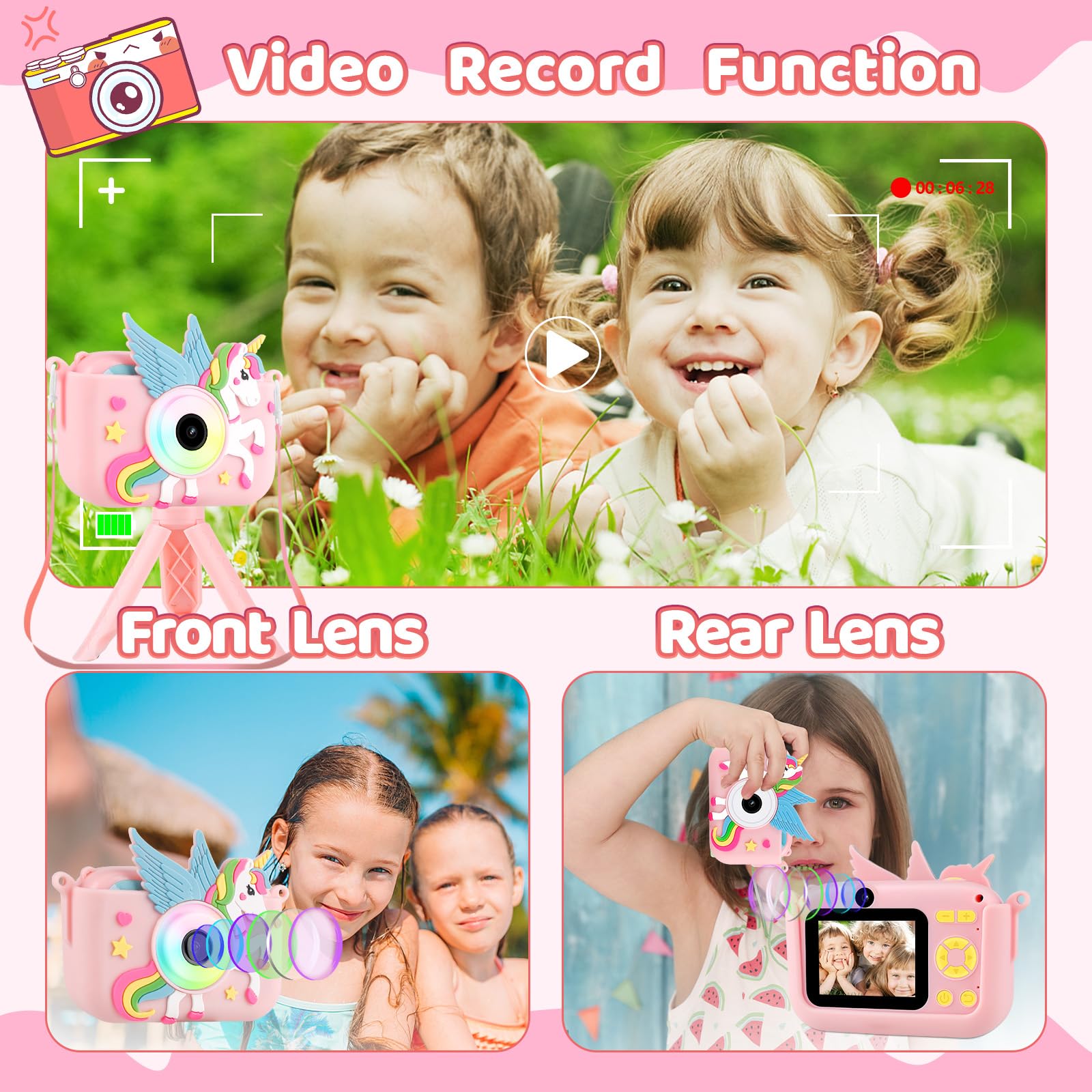 Kids Digital Camera with 32GB SD Card & Tripod - 2.4 Inch 1080P HD Portable Toy Camera for Boys & Girls | Christmas Birthday Gift | Time-Lapse Video & Silicone Cover | Perfect for Travel, Outdoor Adventures & Creative Learning