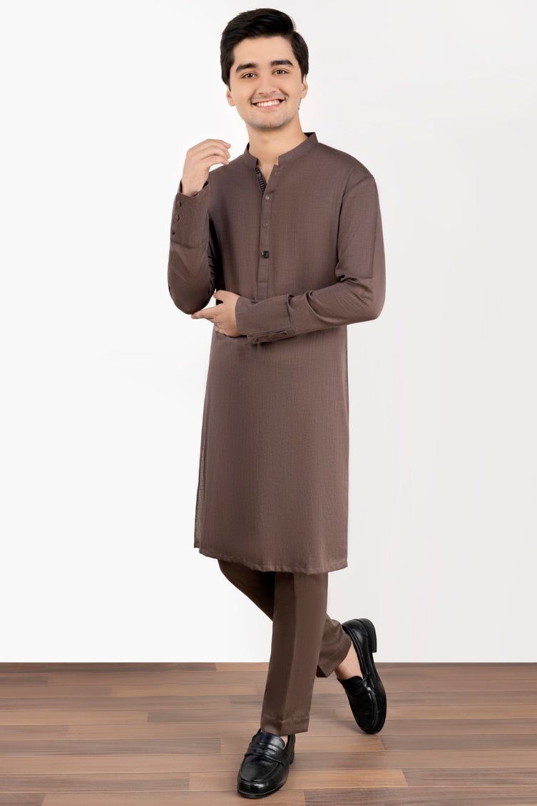 Premium Blended Brown Kurta Pajama Set by J. Junaid Jamshed - Comfortable Traditional Pakistani Outfit for Men - Perfect for Eid, Weddings & Special Occasions