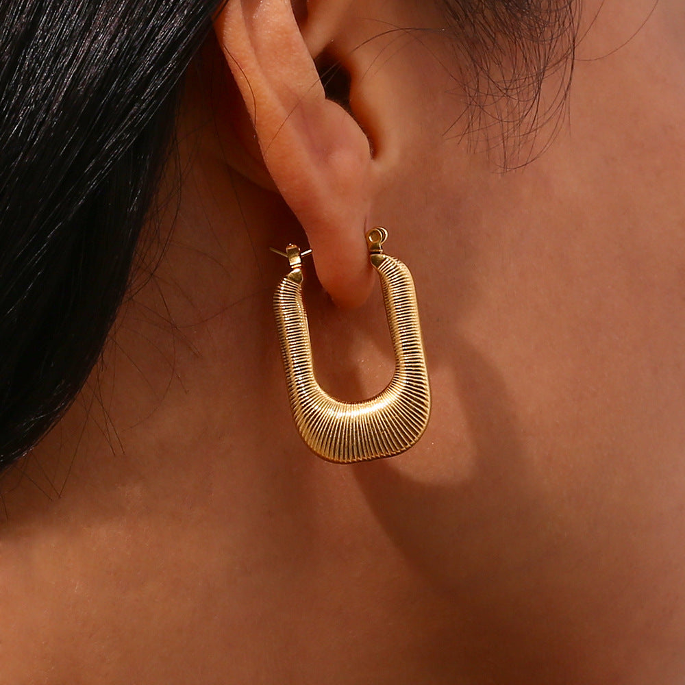 18K Gold Plated Hollow Textured U Hoop Earrings for Women | Lightweight Dainty Everyday Jewelry Gift | JDE829 | Perfect for Office, Date Night & Special Occasions