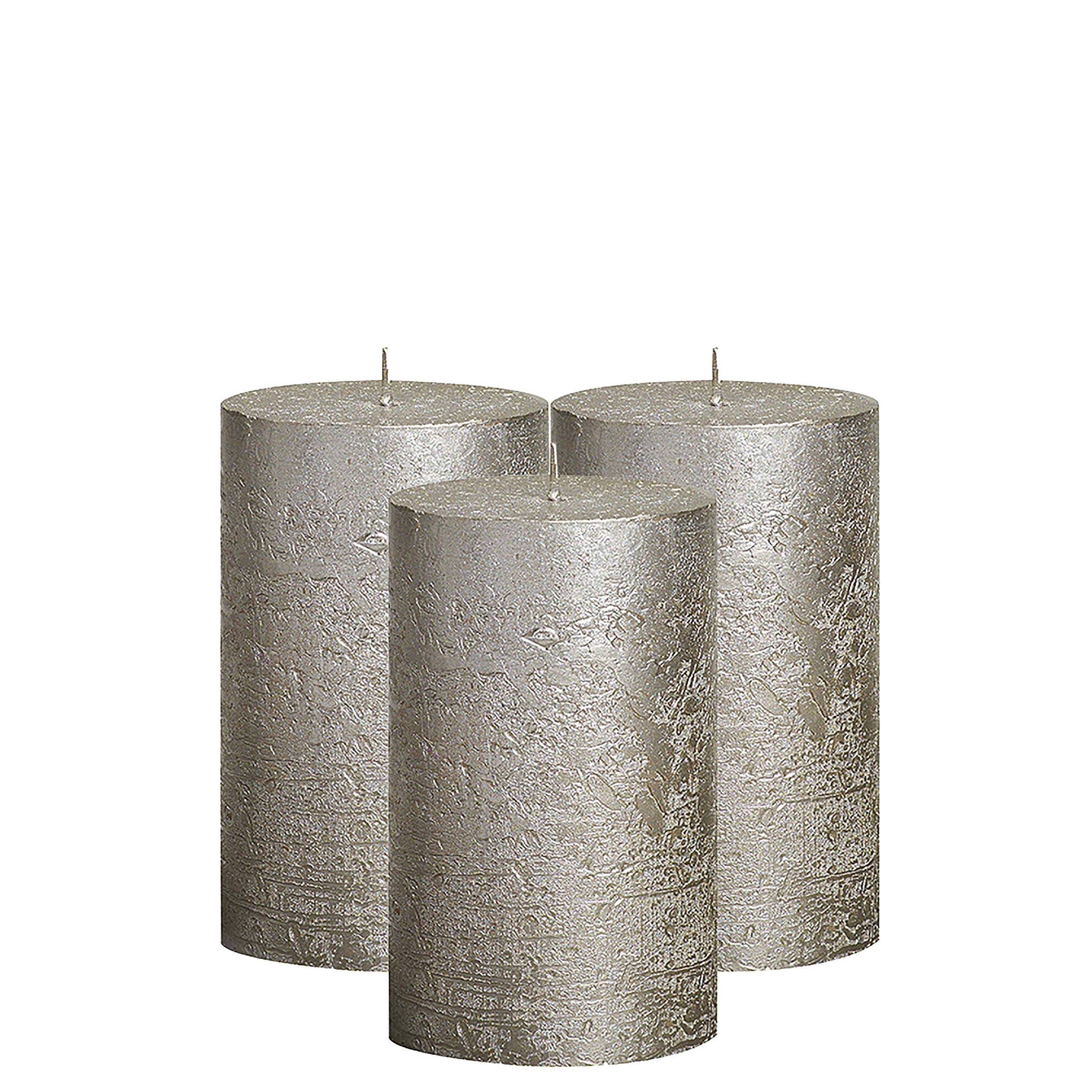 BOLSIUS Unscented Pillar Candles Set of 3 - Rustic Metallic Champagne Decorative Candles 2.75