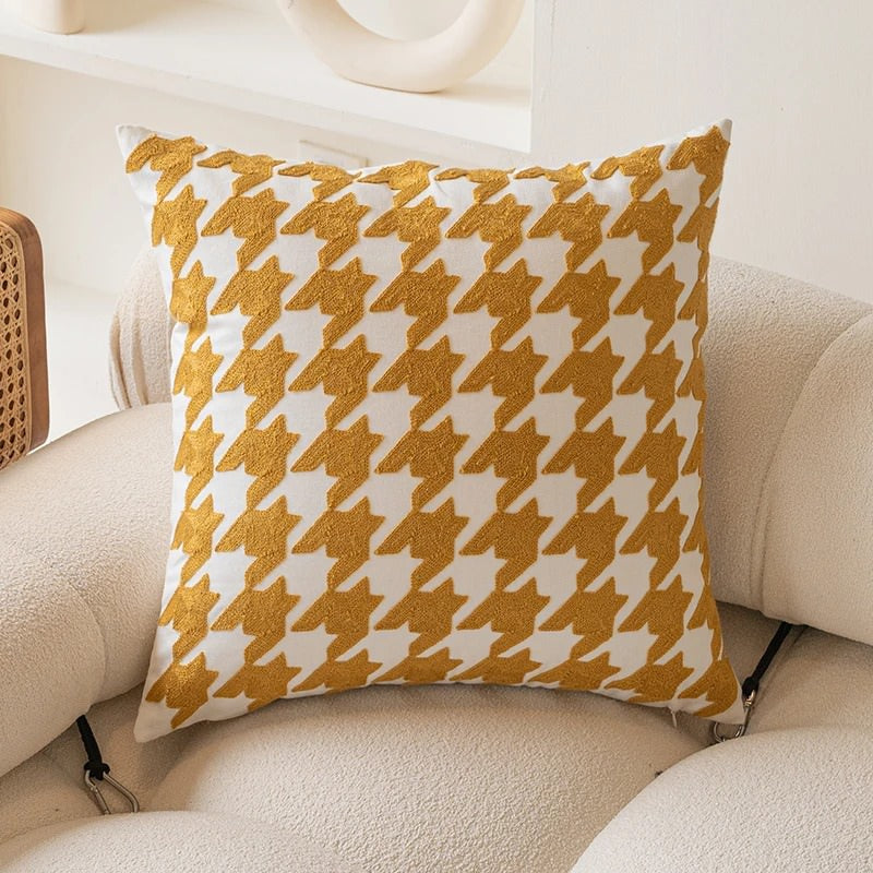 Yellow Themed Embroidered Cushion Cover - Boho Home Decor for Sofa, Bed & Living Room - Soft Cotton Pillow Case for Cozy Interior Design