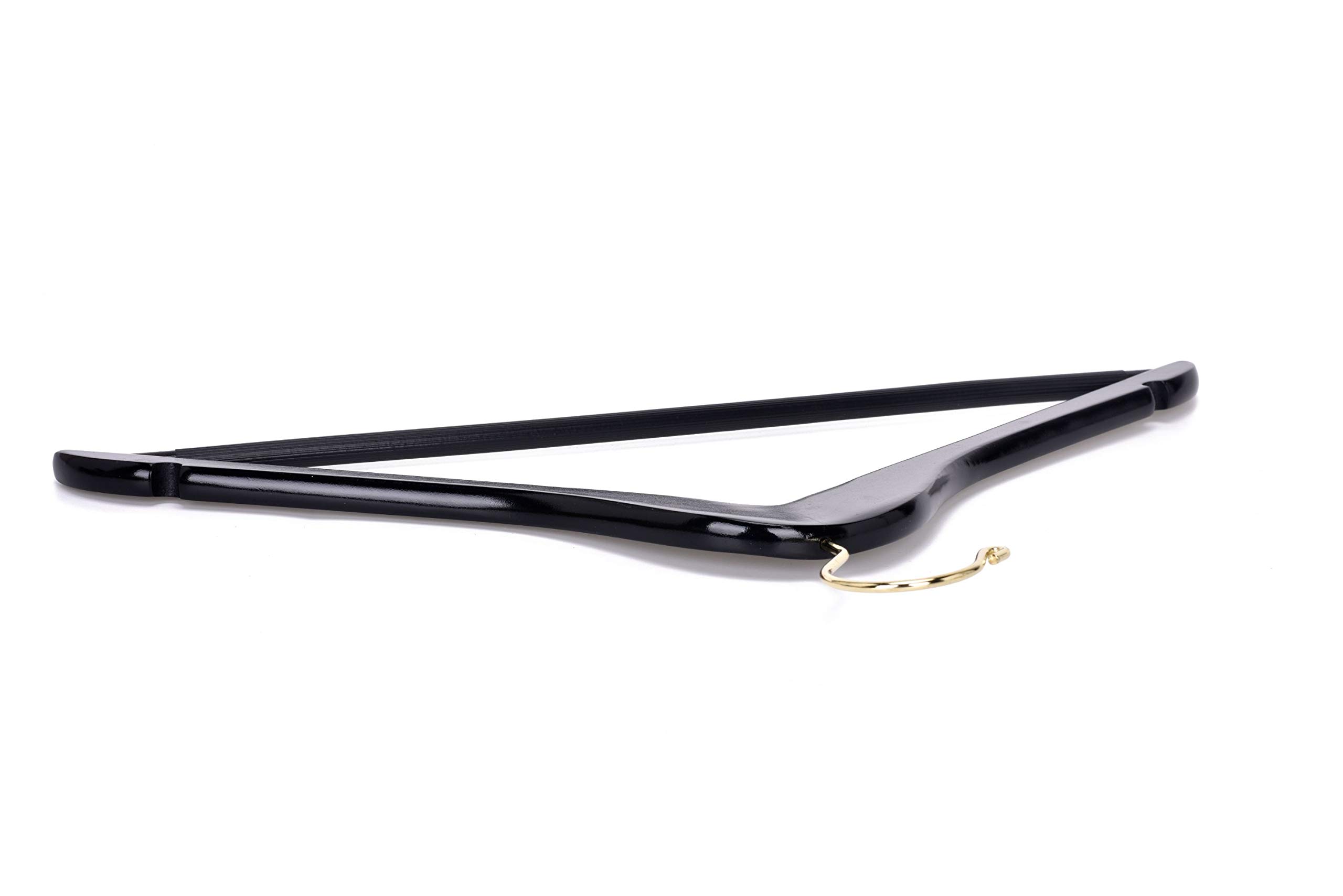 Premium Black Wooden Hangers - 80-Pack Slightly Curved Solid Wood Coat Hangers with Chrome Hooks - Heavy Duty for Clothes, Jackets, Shirts, Pants & Suits - Ideal for Closet Organization, Retail Stores & Luxury Garment Display (Black with Gold Hook, 80)