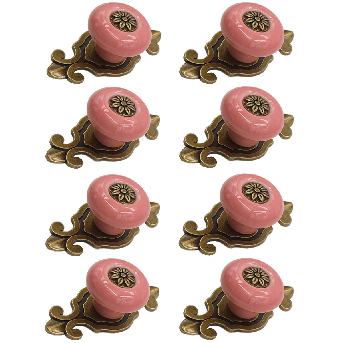 Vintage Ceramic Drawer Knobs - 2 in 1 Pink-Bronze Pulls (8 Pack) for DIY Cabinets & Dressers