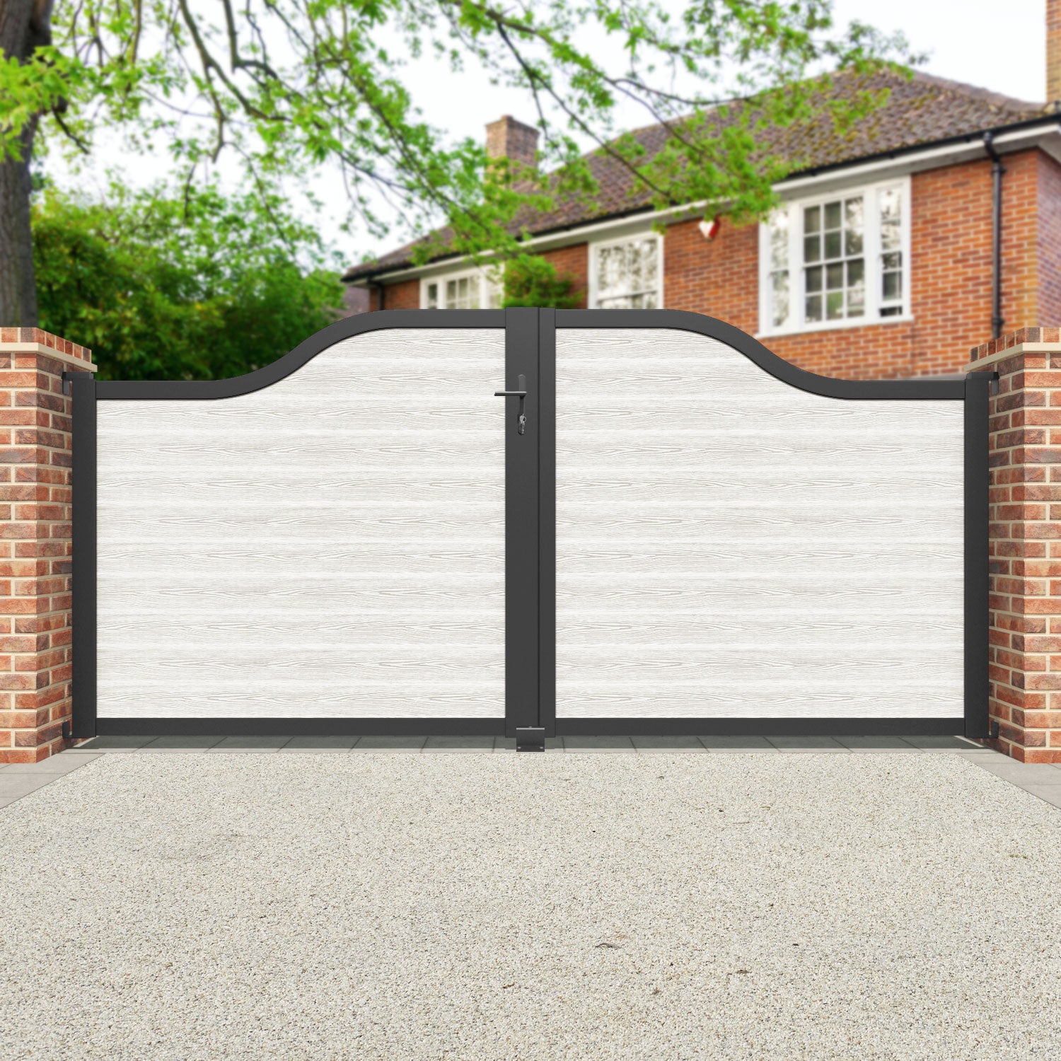 Classic Light Stone Curved Top Driveway Gate - Elegant Entryway Solution for Homes & Estates | Perfect for Driveway Security & Curb Appeal Enhancement