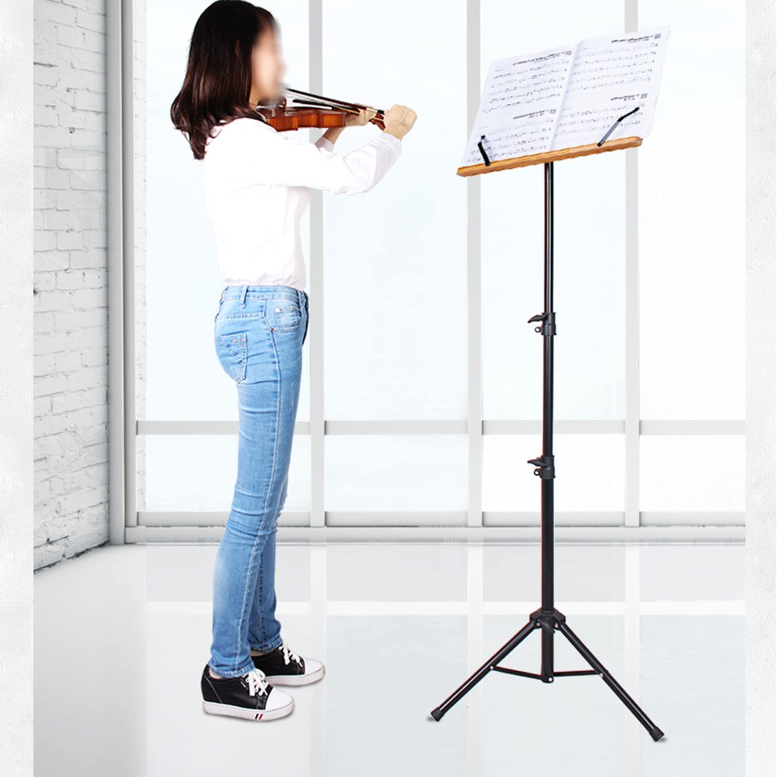 2 in 1 Foldable Sheet Music Stand & Book Holder with Carrying Bag - Adjustable Tripod Base for Laptop, Projector, Books - Perfect for Musicians, Students & Office Use