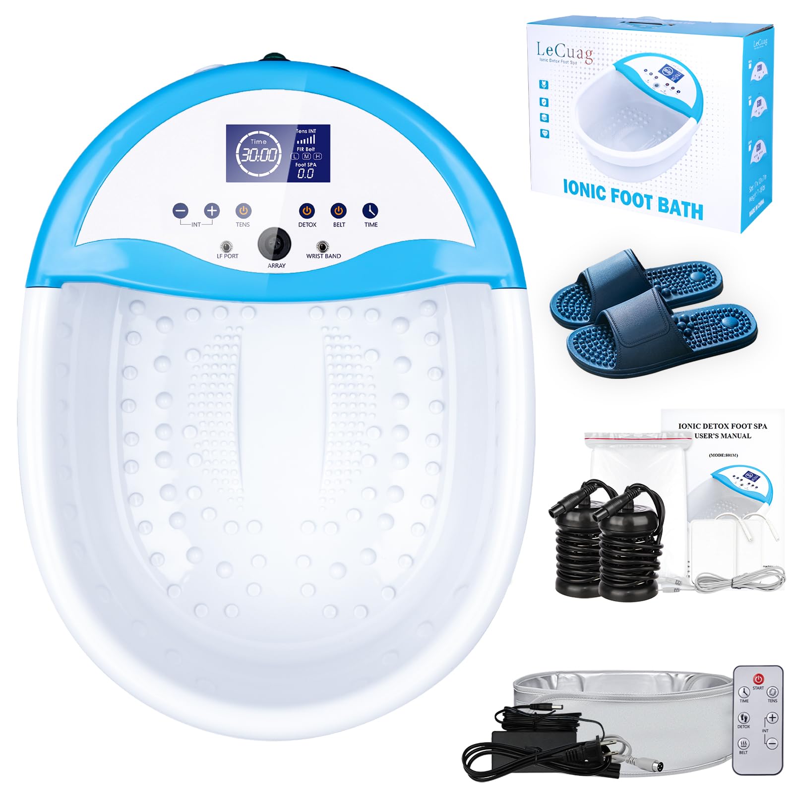 Ionic Foot Bath Detox Machine - Portable Foot Spa for Home Use with Massager Slippers, Heating Waist Belt, 2 Super Ion Arrays & 10 Liners | Relaxing Foot Care, Stress Relief & Detox Therapy for Wellness & Self-Care