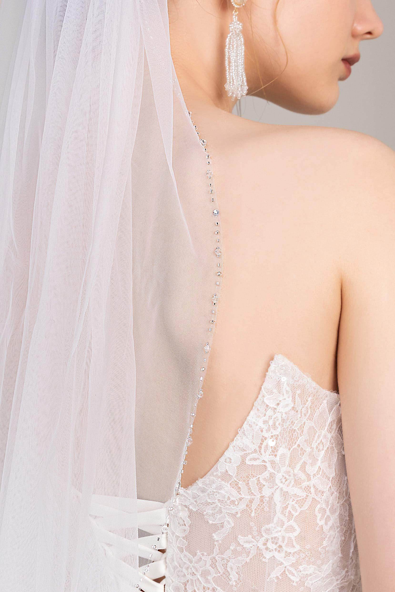 Elegant One-Tier Beaded Edge Tulle Wedding Veil - CV0248 | Perfect for Bridal Accessories, Ceremonies & Photo Shoots