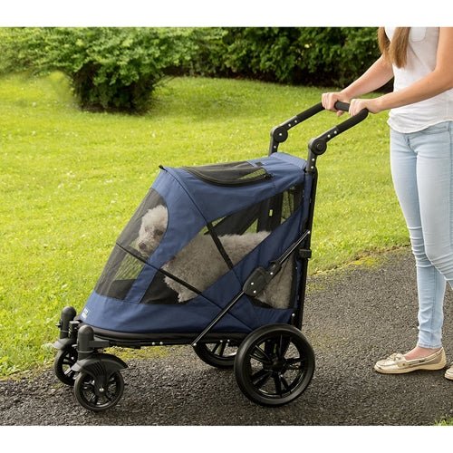 Premium Excursion No-Zip Pet Stroller - Midnight Blue | Lightweight Foldable Dog & Cat Carrier for Outdoor Walks, Travel & Vet Visits