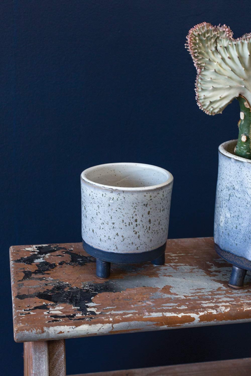 Lova Blue Ceramic Plant Pots with Stand - 4.75x5 Inch Modern Flower Vase for Indoor Plants, Home & Office Decor - Perfect for Succulents, Small Flowers & Tabletop Decorations