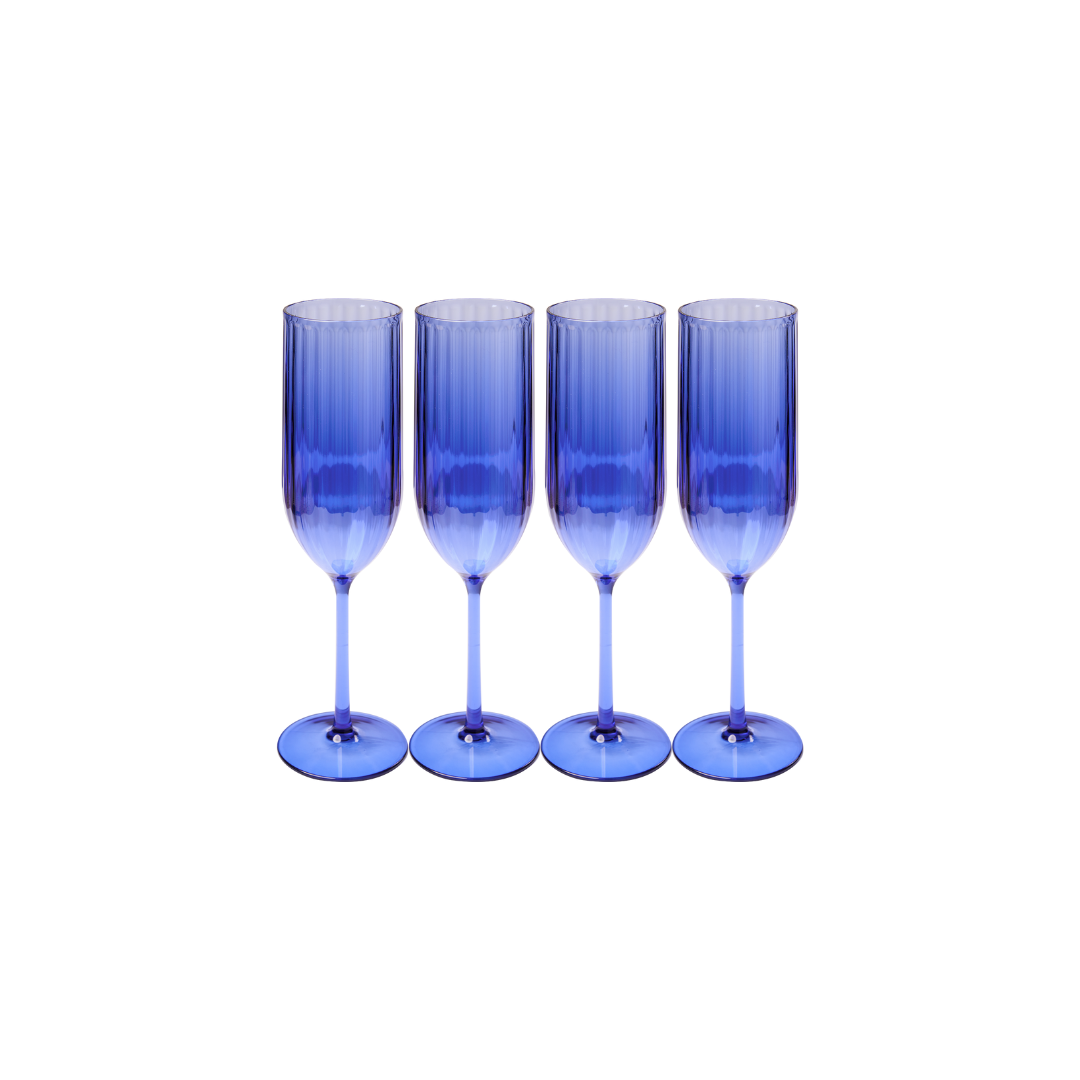 Champagne Flutes Set of 4 - 8oz Modern Cobalt Blue Glassware for Wedding, Party & Special Occasions