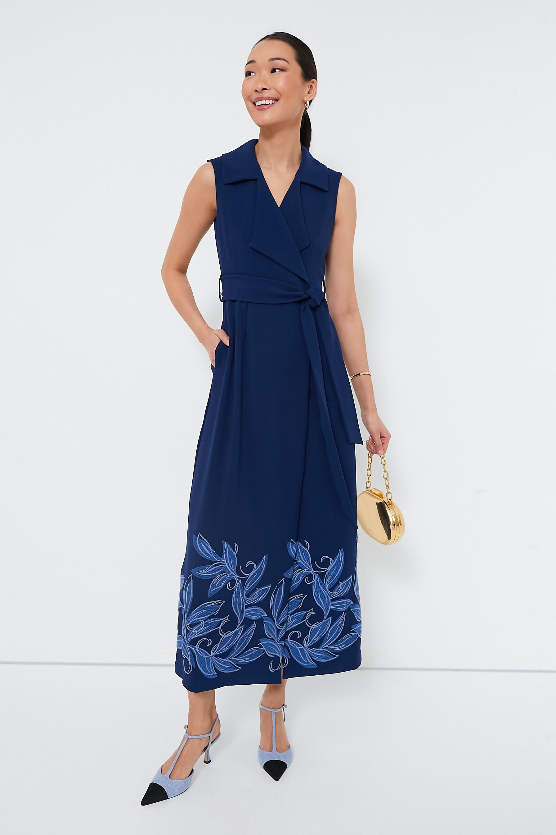 Blue Leaves Noemi Dress - Elegant Floral Print Summer Dress for Women | Perfect for Beach Vacations, Weddings & Casual Outings