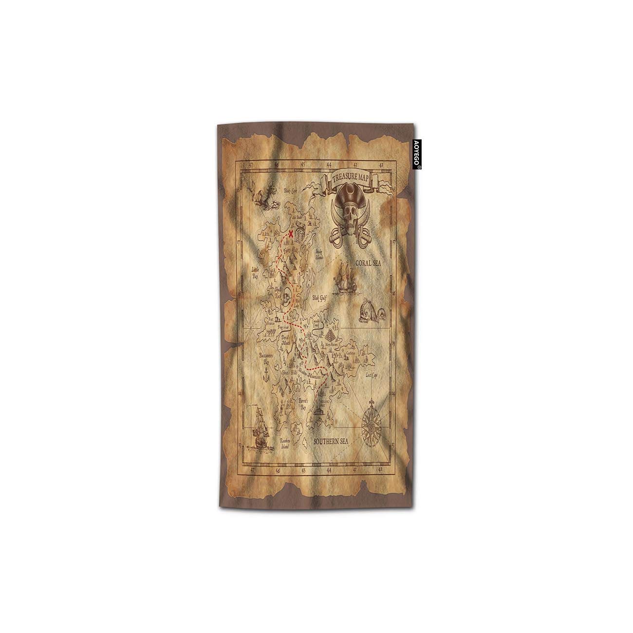 Vintage Pirate Treasure Map Hand Towel - 30x15 Inch Soft Polyester Microfiber Kitchen Towel with Skull & Compass Design - Lightweight Decorative Towel for Bathroom, Kitchen, or Pirate-Themed Party Decor