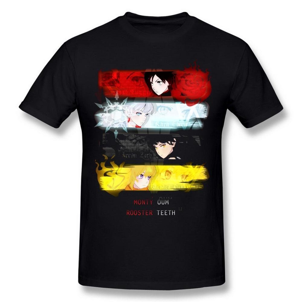 AICH Men's RWBY Team Rose Black Graphic T-Shirt - Anime Inspired Casual Tee for Fans, Cosplay, and Everyday Wear