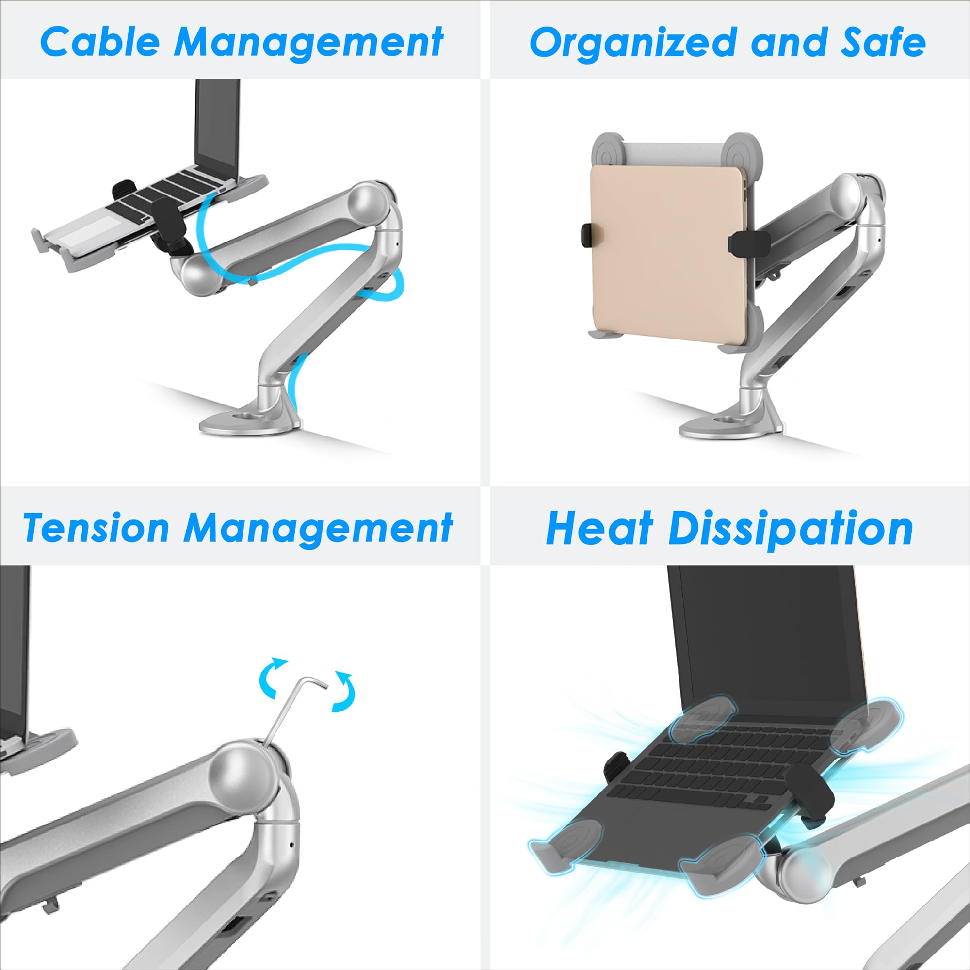 2 in 1 Adjustable Laptop Tray & Monitor Mount Stand - Ergonomic Aluminum Desk Arm for 13.1-16