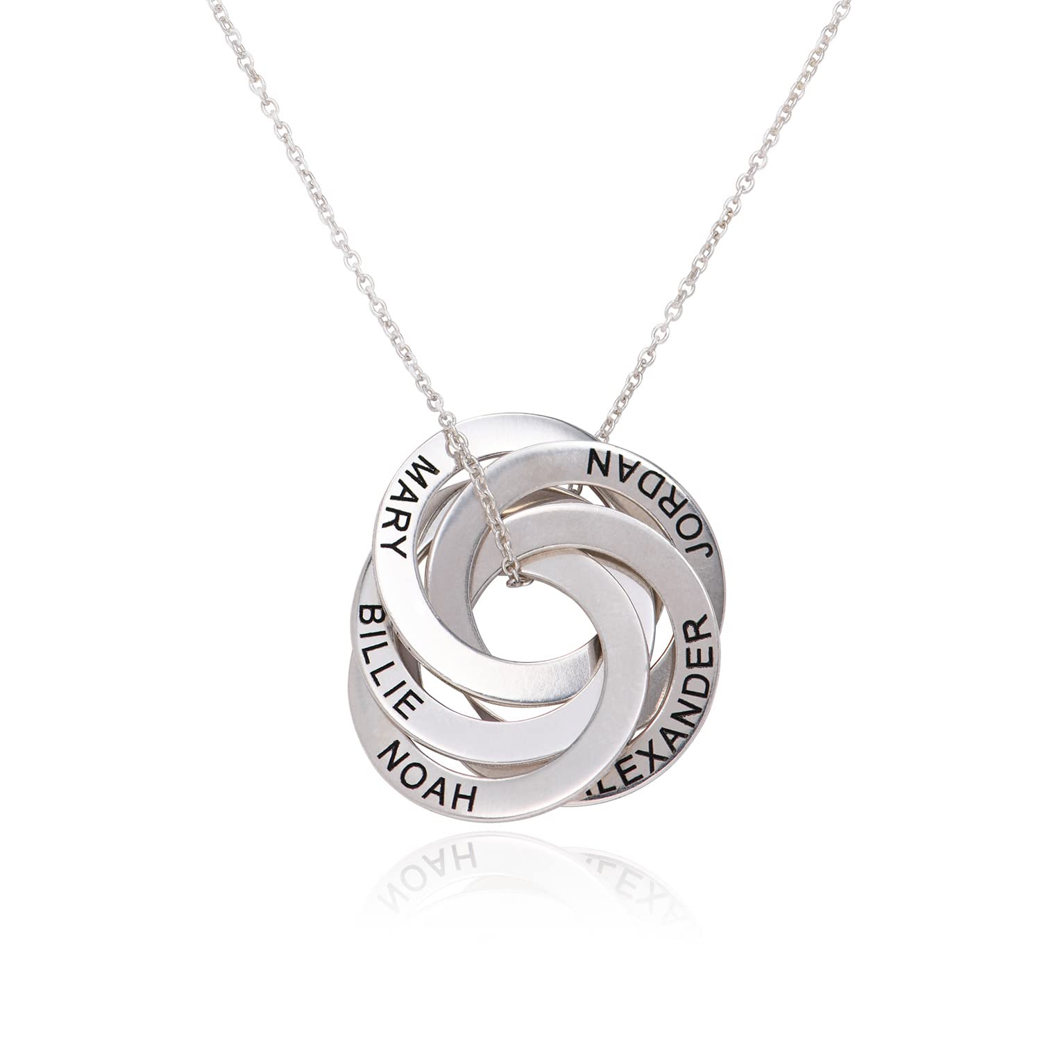 Personalized Russian Ring Round Circle Necklace with 4 Interlocking Rings - Custom Engraved Family Pendant Jewelry - Unique Gift for Women, Mom, Wife - Perfect for Mother's Day, Anniversary, Birthday - Elegant Everyday Wear & Special Occasions