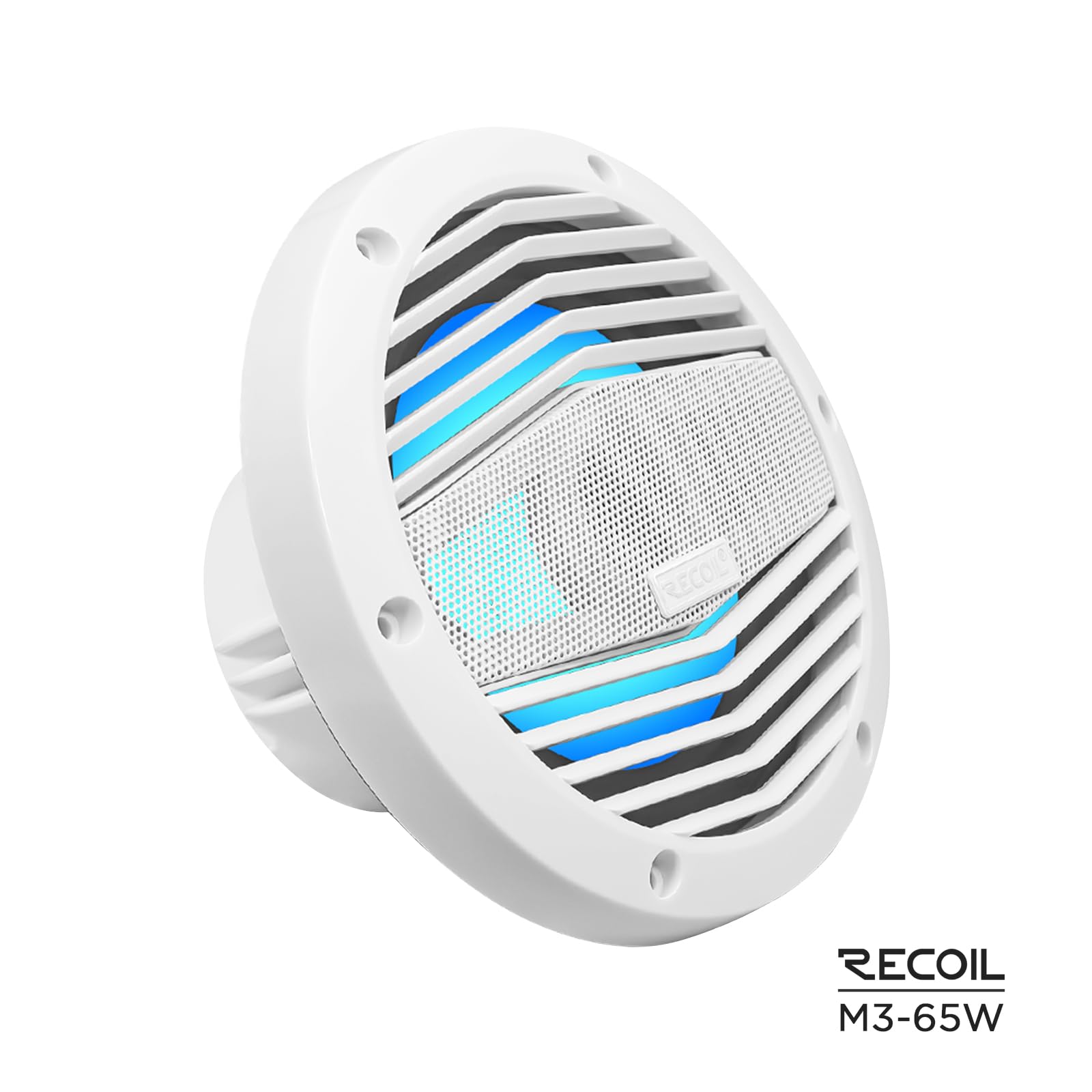 RECOIL M3-65W 6.5 Inch 2-Way Marine Boat Coaxial Speakers with Built-in RGB LED Lights - Pair of 4Ohm 210W Max Waterproof White Speakers for Boats, Yachts & Outdoor Marine Audio Systems