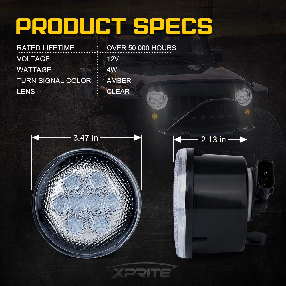 Xprite Amber LED Turn Signal Lights - Clear Lens, Plug & Play Installation with Parking Light Function - Compatible with 2007-2018 Jeep Wrangler JK & Unlimited - Upgrade Your Off-Road Adventure & Daily Driving Safety
