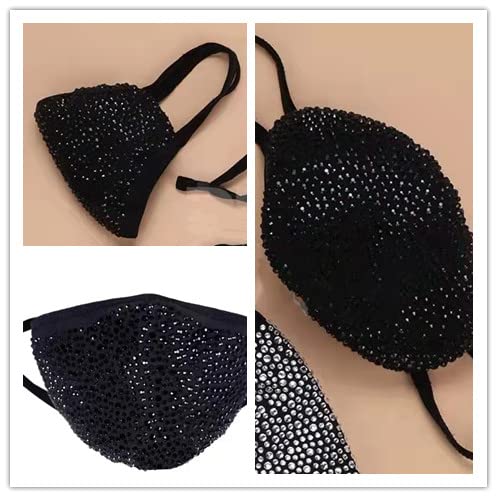 Sparkly Rhinestone Face Mask with Elastic Band - Women's Fashion Dustproof Face Covering for Outdoor, Party & Events - Shiny Diamond Glitter Bling Mask (Black) | Perfect for Concerts, Festivals, Halloween & Costume Parties
