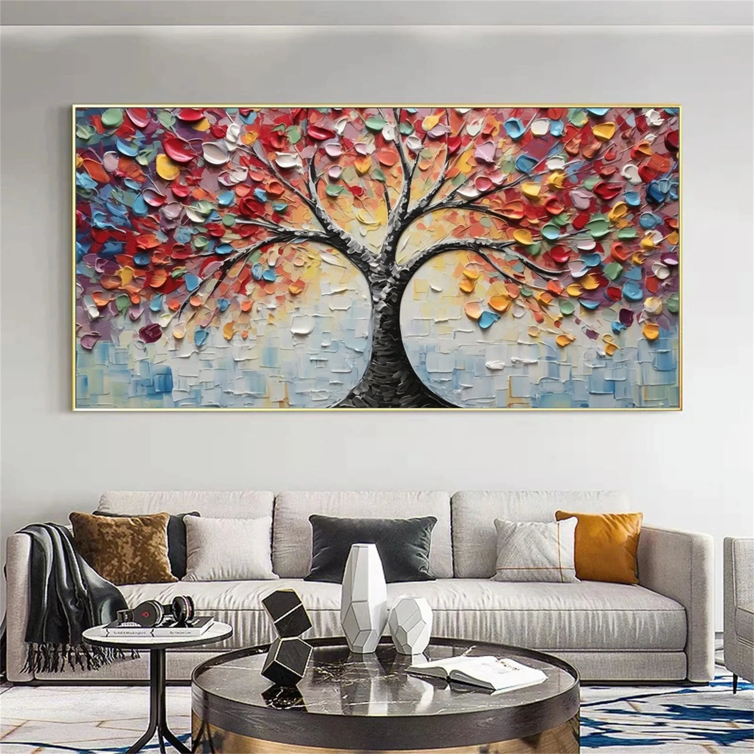 Beautiful Flower and Tree Painting #FT055 - Handmade Canvas Art for Home Decor, Living Room, Bedroom & Office Wall