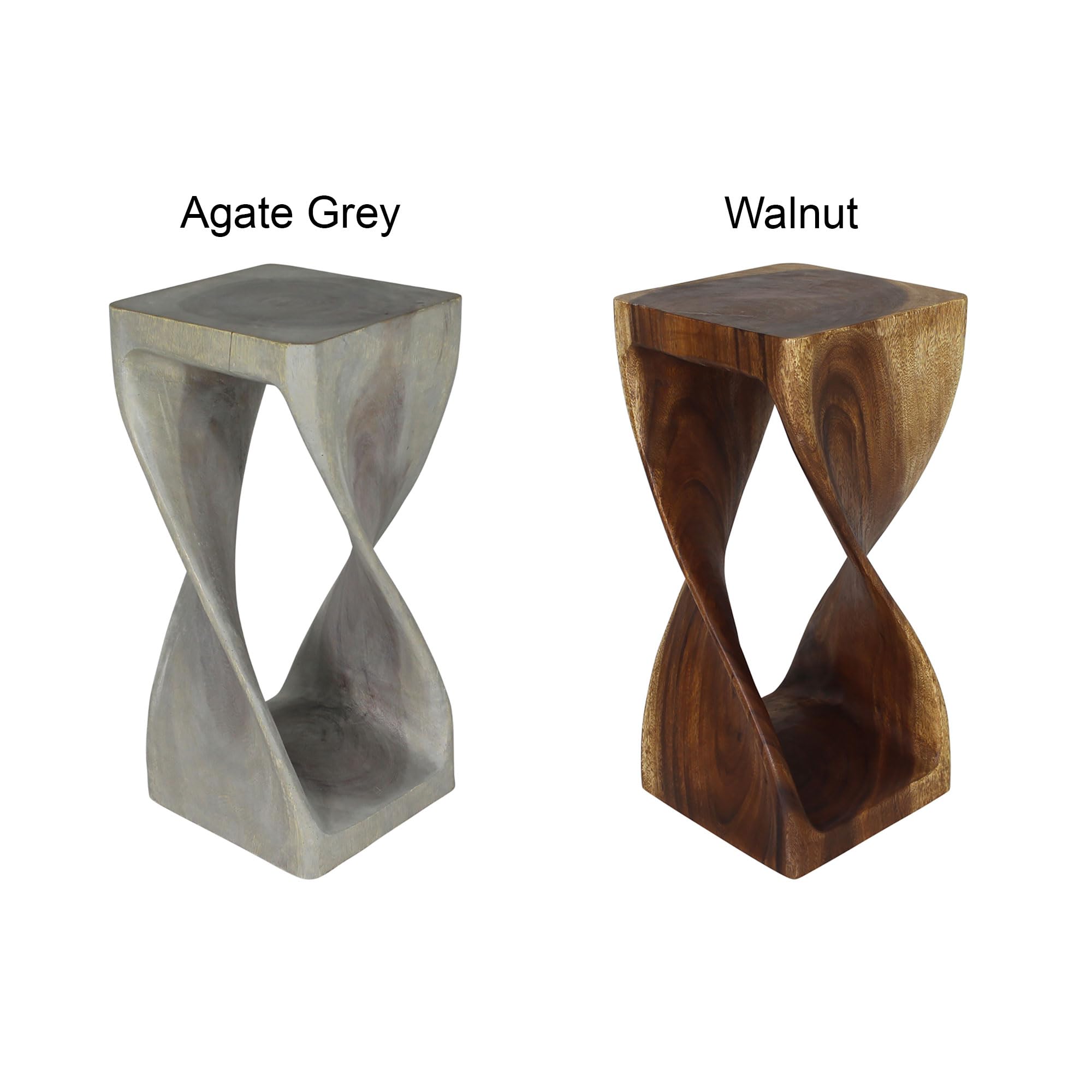 Haussmann Original Wood Twist Stool 12x12x26 Inch - Modern Grey Oil Finish Bar Stool for Kitchen Island, Dining Room & Home Decor