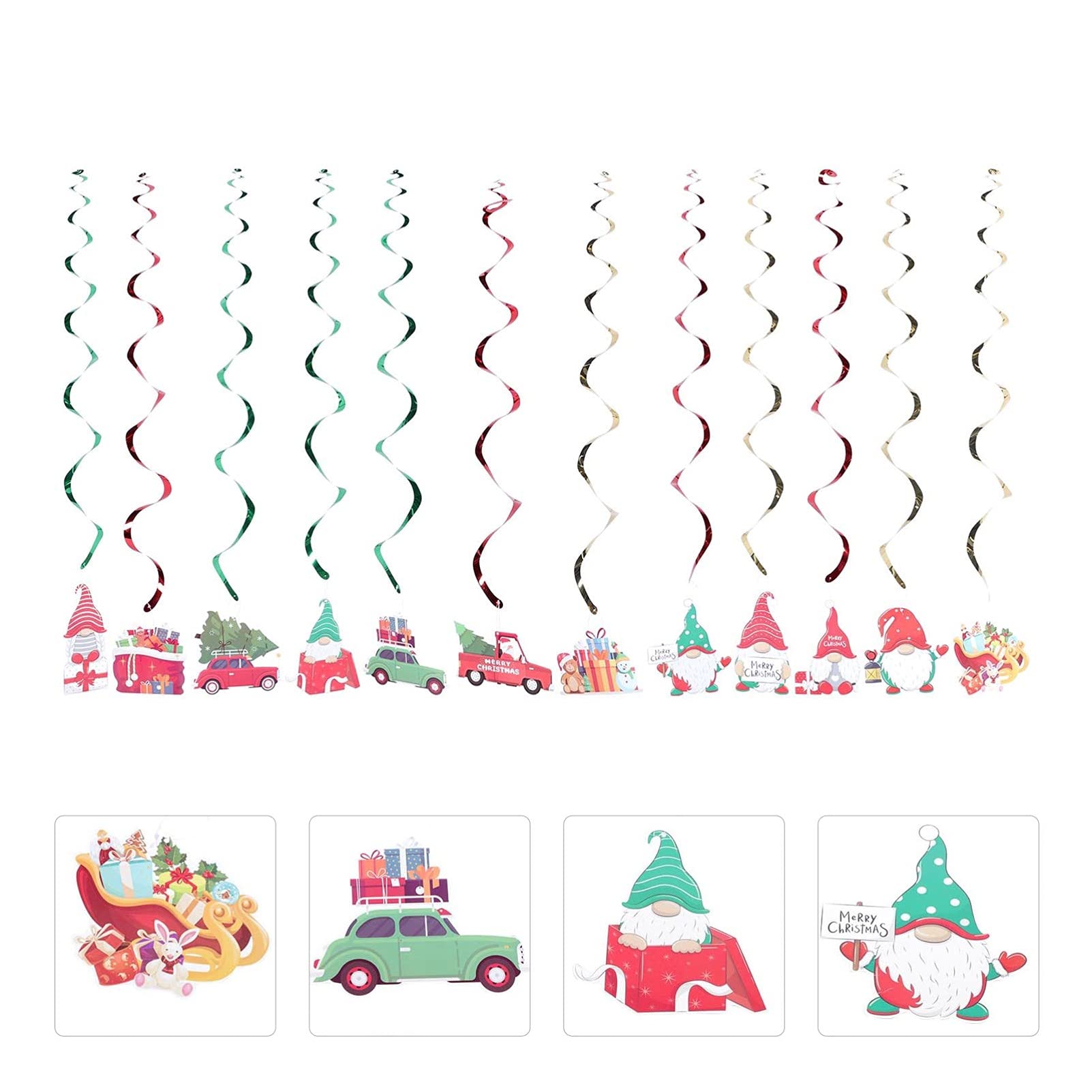 PRETYZOOM 12PCS Christmas Nativity Hanging Swirl Decorations - Festive Gnome Foil Swirls for Ceiling, Wreath & Winter Wonderland Party Decor - Perfect for Xmas Tree, Home, Church & Holiday Celebrations