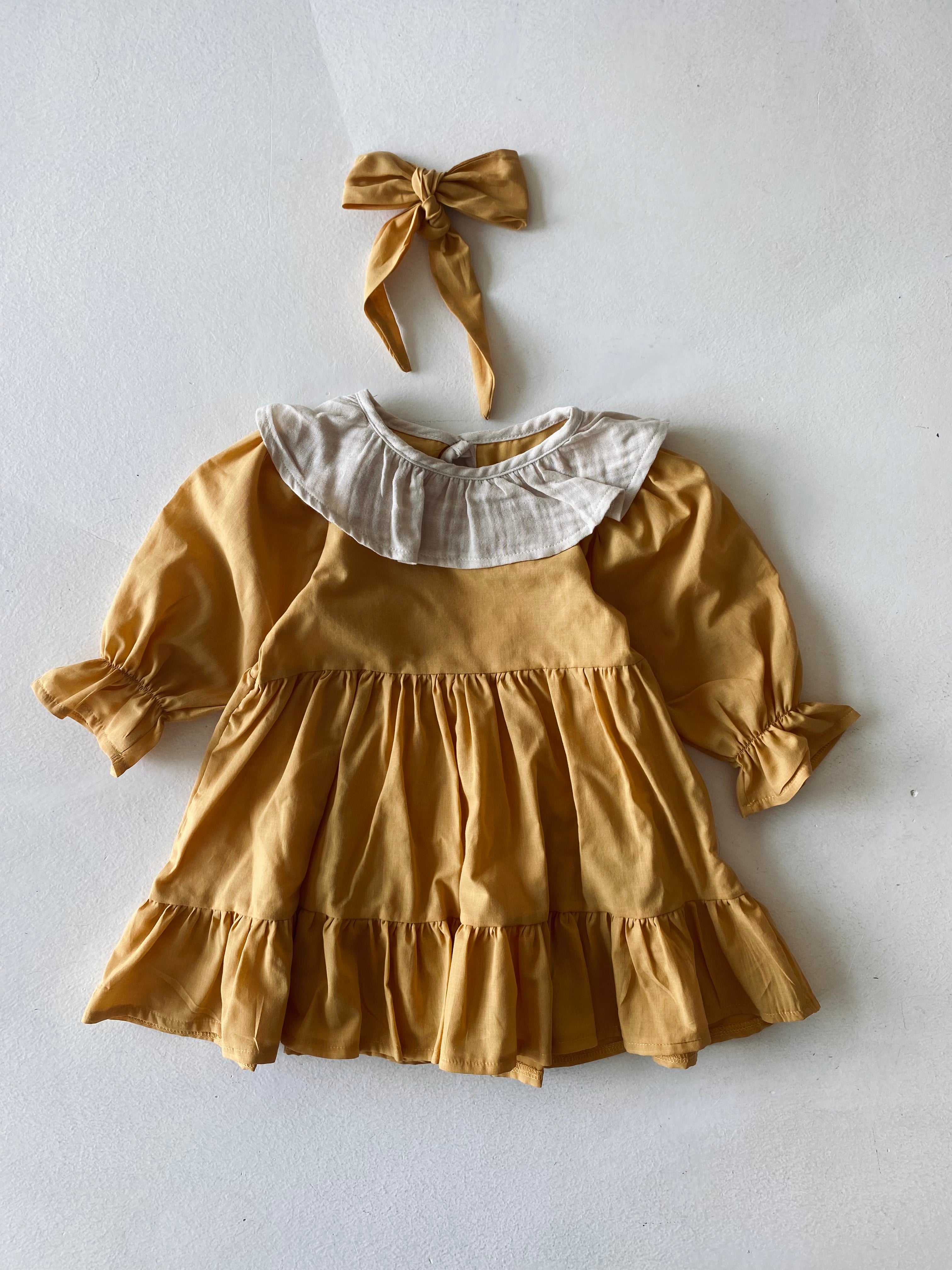 Girl's Long Sleeve Ruffle Dress | 100% Cotton | Includes Hair Band | Perfect for Birthday Parties, School Events & Family Gatherings