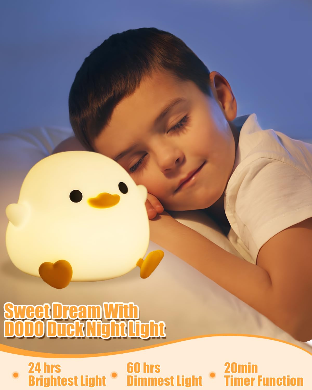 Duck Night Light - Portable Silicone Dimmable Nursery Lamp with 20-Minute Timer & USB Charging | Touch Control Baby Night Light for Boys & Girls | Perfect Birthday Gift for Kids, Bedroom Decor & Sleep Aid