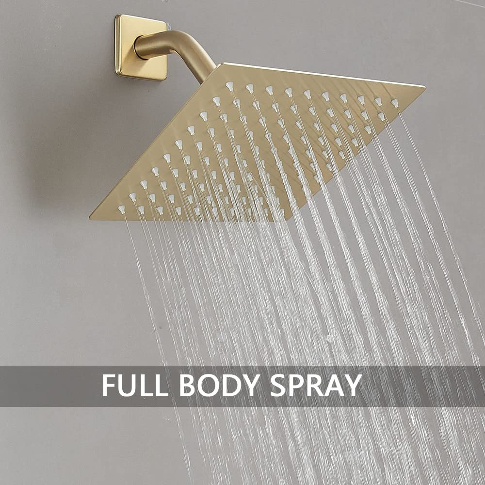 Brushed Gold Shower Faucet Set - Stainless Steel Rainfall Shower System with Single Function Trim Kit & Rough-in Valve | Perfect for Modern Bathroom & Spa-Like Shower Experience