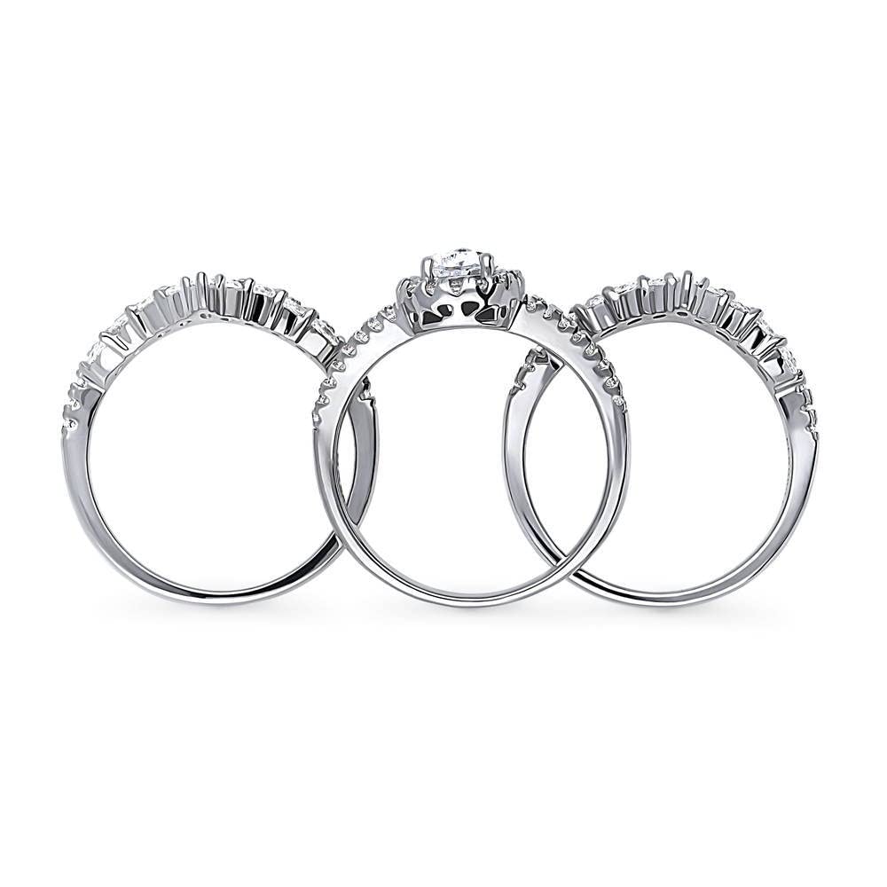 BERRICLE Sterling Silver Pear Cut Cubic Zirconia Halo Engagement & Wedding Ring Set for Women - Rhodium Plated, Size 4-10 - Perfect for Proposals, Anniversaries & Bridal Jewelry Collections