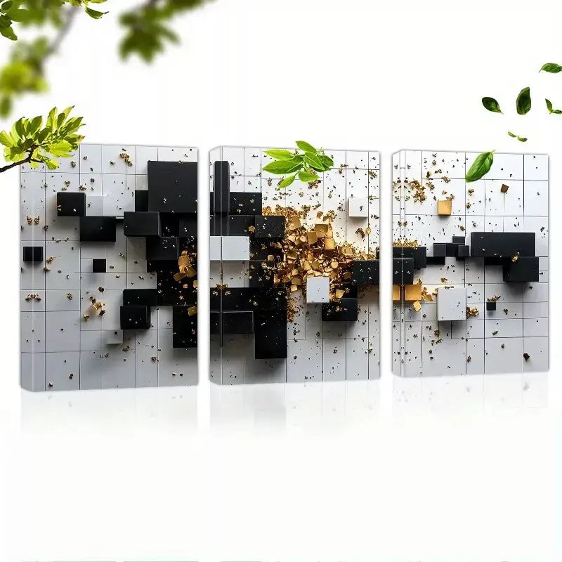3-Piece Elegant Modern Abstract Square Wall Art Set - Framed Canvas 50x70cm (20x28in) - High Quality Print - Australian Made - Ready to Hang - Perfect for Living Room, Bedroom & Office Decor