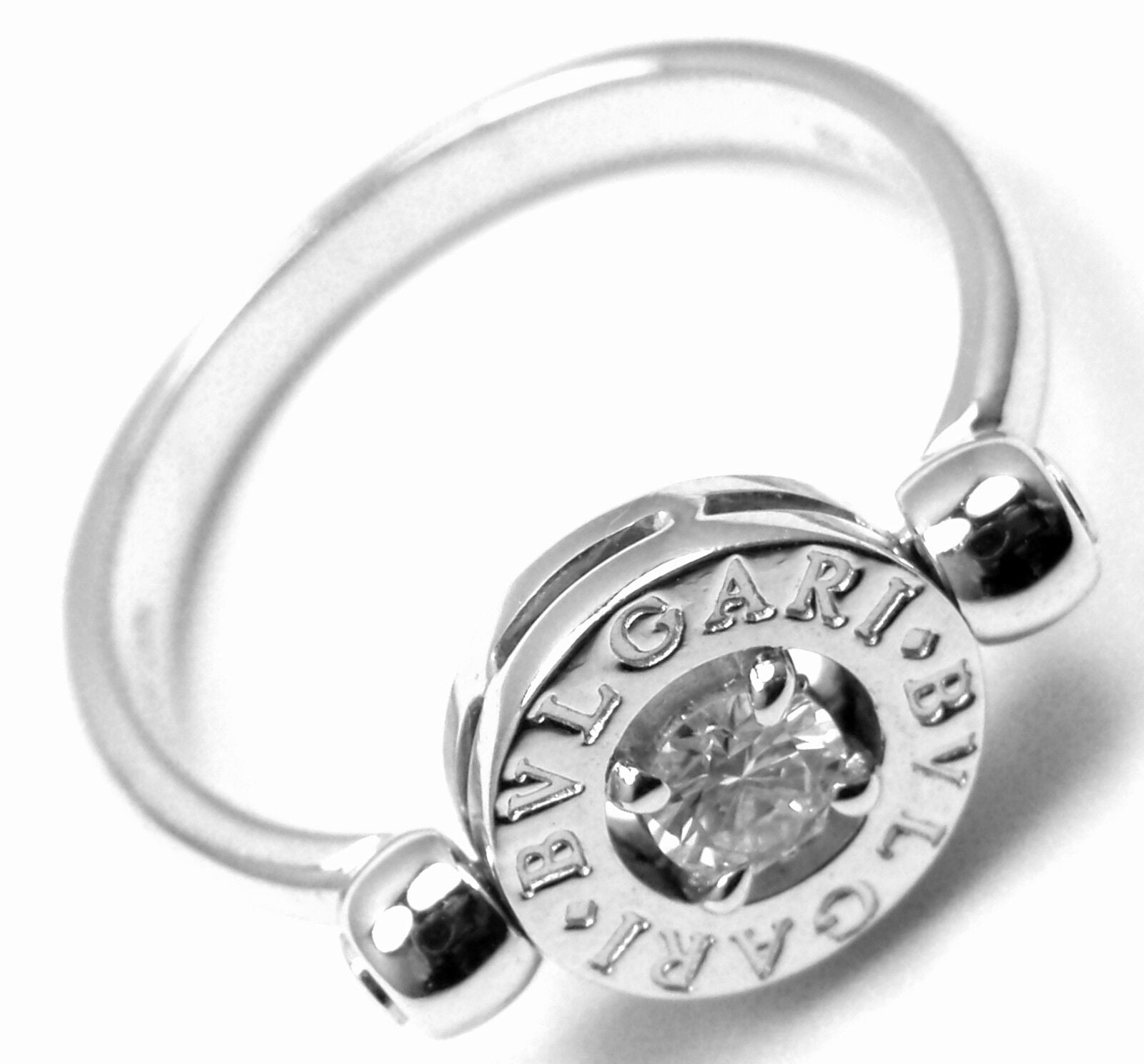 Authentic Bvlgari Bulgari Flip 18k White Gold Diamond Band Ring for Women - Luxury Wedding Engagement Gift & Anniversary Jewelry